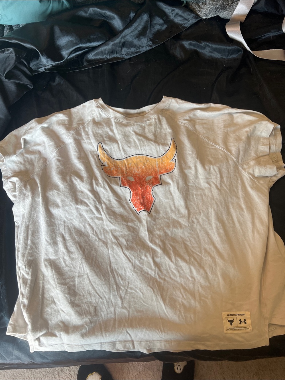 Under Armour Project Rock White Graphic Tee with Orange Bull Logo